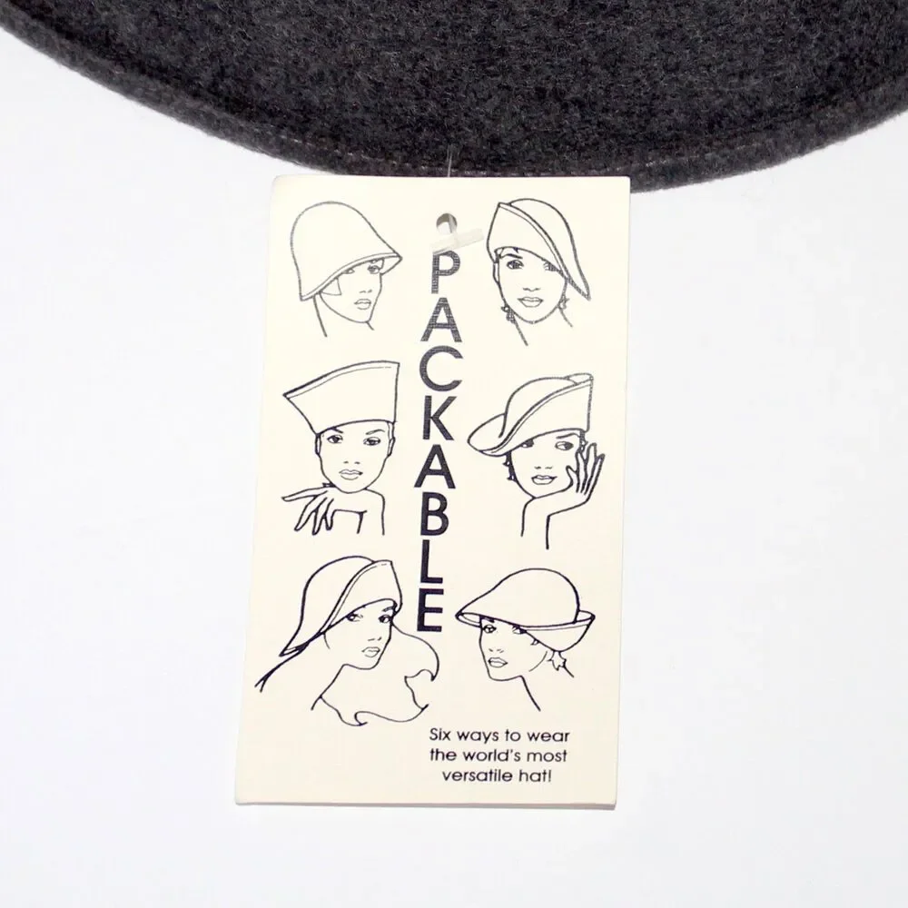 Packable Six Ways Hat Toucan Collection Women Gray Wool Felt NEW